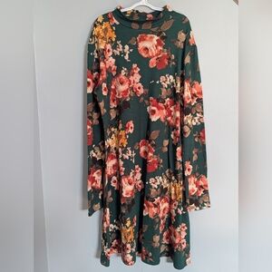 Rebel Sugar Teal and Red Floral Long Sleeve Dress Women's‎ Large